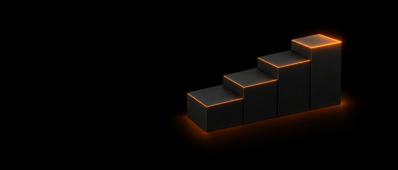 Vier aufsteigende Stufen mit orange leuchtenden Kanten